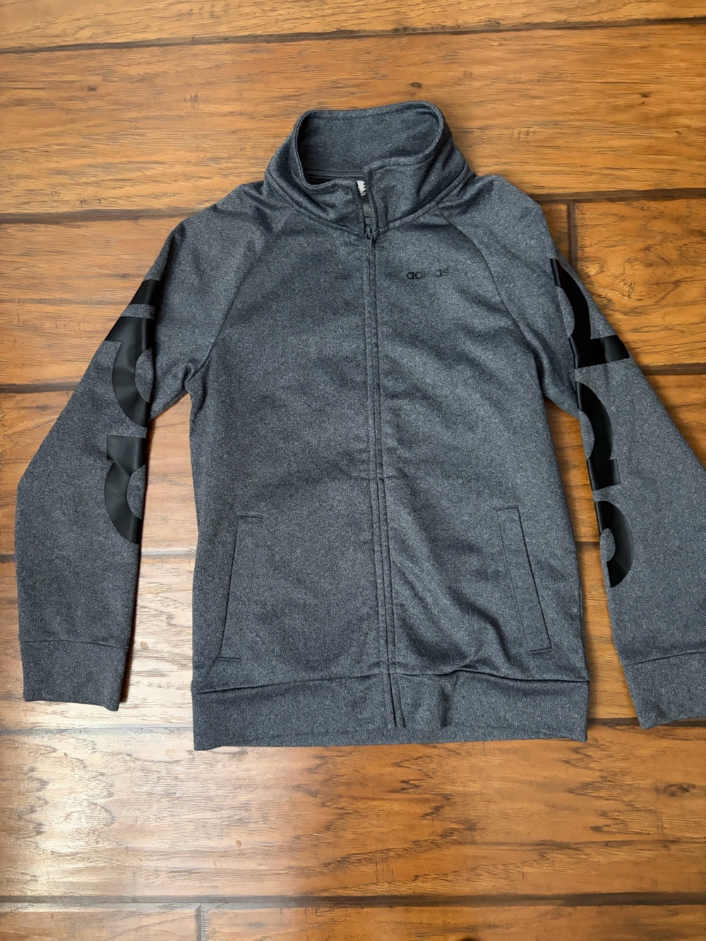 Adidas Kid’s Heather Gray Full-Zip Athletic Jacket with Black Sleeve Logo
